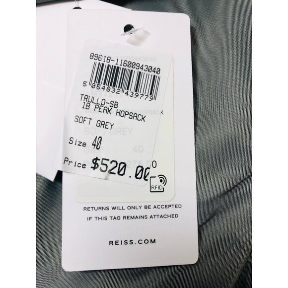 Reiss Mens Gray Peak Hopsack Woven Wool Blazer Suit Jacket Sz 40 New - Picture 5 of 10